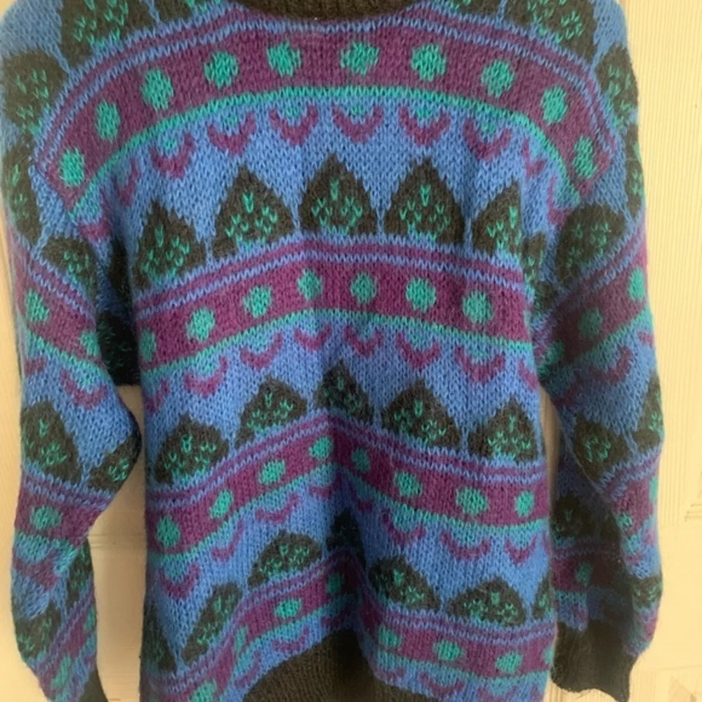 Unisex Med Mohair Acrylic Pullover Retro 90s Granny Sweater Geometric Gallagher‎